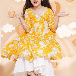 BAESD Girls Floral Printed Tiered Gotta Patti Pure Cotton Kurta with Sharara-picture-2