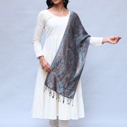 Exotic India Super Silk Jamawar Scarf With Woven Paisleys-image-43