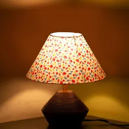 Devansh White & Red Printed Wood Contemporary Frusturical Shaped Table Lamp image 2