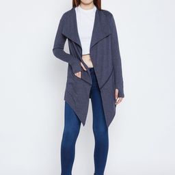 Hypernation Women Blue Solid Open Front Shrug-48