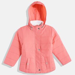 Okane Girls Pink Solid Mock Collar Padded Jacket-image-69