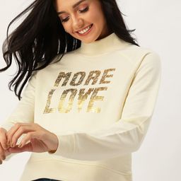 DressBerry Women Cream-Coloured & Gold-Toned Printed Sweatshirt-picture-15