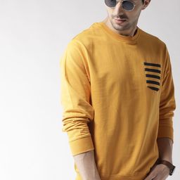 Mast & Harbour Men Mustard Yellow Solid Sweatshirt-image-29