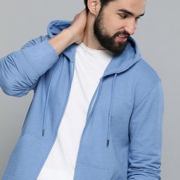 HERE&NOW Blue Solid Hooded Sweatshirt-image-36