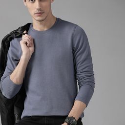 The Roadster Lifestyle Co Men Grey  Waffle Texture T-shirt-image-9