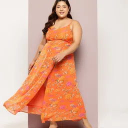 Qurvii+ Plus Size Floral Print Georgette Fit & Flare Maxi Dress-19