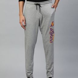 NBA Men Grey Melange Los Angeles Lakers Print Cotton Joggers-image-30