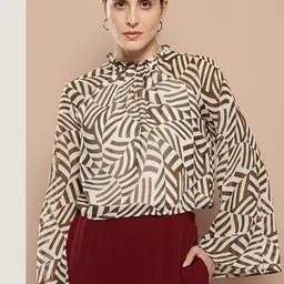 Chemistry Geometric Print Flared Sleeve Top-picture-18