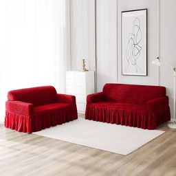 HOKIPO Red Solid Polyester 1 Piece Sofa Cover-17