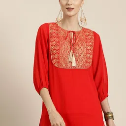 Shae by SASSAFRAS Red & Gold-Toned Printed Tunic-picture-6