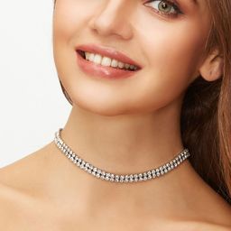 OOMPH Silver-Toned Stone-Studded Choker Necklace-22