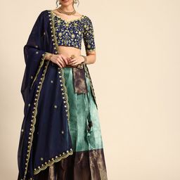Fabcartz Embroidered Sequinned Semi-Stitched Lehenga & Unstitched Blouse With Dupatta-picture-0