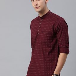 IVOC Men Maroon & Off-White Printed Straight Kurta-image-47