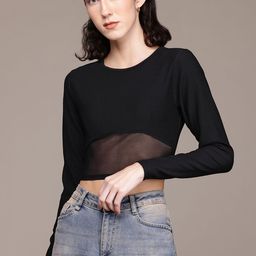 The Roadster Lifestyle Co. Self-Striped Semi-Sheer Crop Top-picture-13