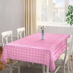 Arrabi Pink Checks TC Cotton Blend 6 Seater Table Cover-37