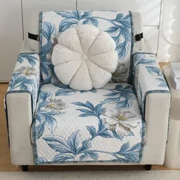 HOKIPO Blue & White Printed Polyester 1 Seater Sofa Mat with Arms & Pockets-image-48