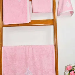 RANGOLI Peach Colored Set Of 4 600 GSM Cotton Towels Set-43