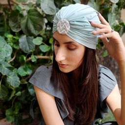 HAIR DRAMA COMPANY Women Teal & White Embellished Turban-image-21