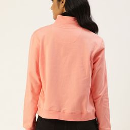 Flying Machine Women Peach-Coloured Solid Mock-Collar Front-Open Sweatshirt image 4
