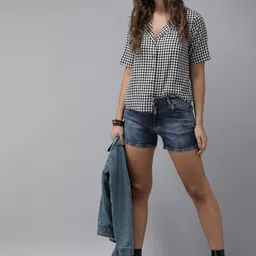Roadster Women Navy Blue Washed Regular Fit Denim Shorts-picture-57