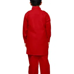 Pro-Ethic Style Developer Kids Red Solid Full Sleeves Pathani Kurta with Pyjamas image 2