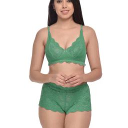 AROUSY Green Self Pattern Bra & Panty Set-picture-44