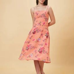 Globus Peach Floral Print Fit & Flare Dress-image-31