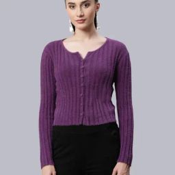 Global Republic Purple Knitted Self Design Cardigan-26