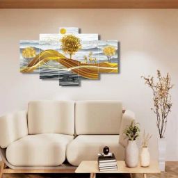 CHRONIKLE Yellow Wood Desert Animals Nature View 3D Wall Painting - Set of 5-17