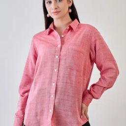 The Kaftan Company Red Linen Solid Shirt-image-9