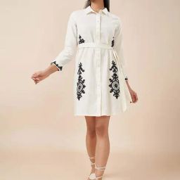 Akkriti by Pantaloons White Cotton Embroidery Shift Wrap Dress-picture-40