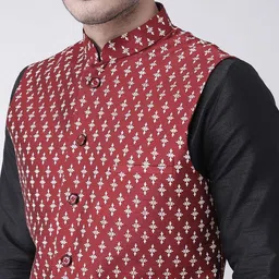 DEYANN Men Black Solid Kurta with Pyjamas & Nehru Jacket image 3
