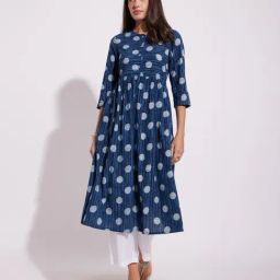 Pink Fort Indigo Polka Dot Kurta-image-28