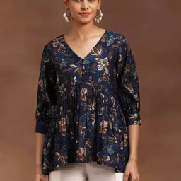 Libas Blue Printed A Line Short Kurti-image-76