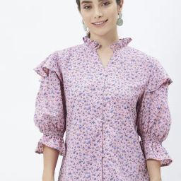 Kibo Pink Crepe Print Tops-image-8