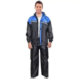HACER Nylon & PVC Hooded Type Zipper Closer Black & Blue Diamond Raincoat Set XXL for Men's, ALL-DIMD-08-N-picture-12