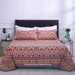 Shahenaz Green & Red 120 TC Cotton Mahi Double Bedsheet with 2 Pillow Covers-picture-21
