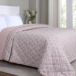 MASPAR Peach-Coloured 4 Pieces Geometric Printed Cotton Queen Regular Bedding Set-17
