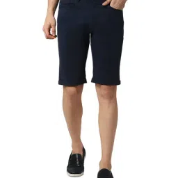 Peter England Navy Mid Rise Solid Bermuda Shorts-image-68