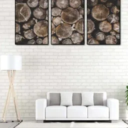 999store Brown Printed Wooden Logs Paintings - Set of 3-19