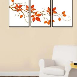 999store White & Orange Printed Leaves Stems Paintings - Set of 3-image-97