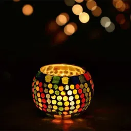 eCraftIndia Mosiac Glass Decorative Tea Light Holder/Diya-15