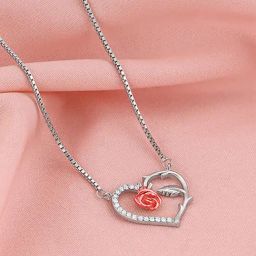 GIVA 92.5 Sterling Silver Rose Gold And Silver Heart Of Rose Garden Necklace-image-31