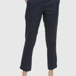 Van Heusen Navy Checkered Formal Trousers-image-5