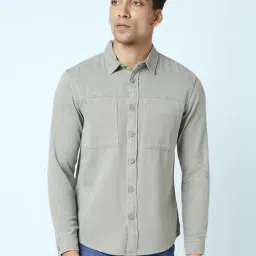 People by Pantaloons Olive Cotton Slim Fit Shirt-picture-20