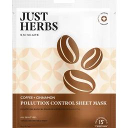 JUST HERBS Coffee + Cinnamon Pollution Control Sheet Mask-3