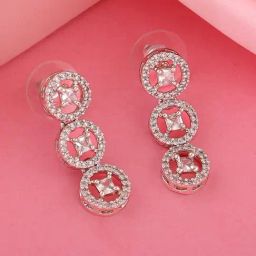 Estele Rhodium-Plated CZ Rotating Glitter Dangler Earrings-34