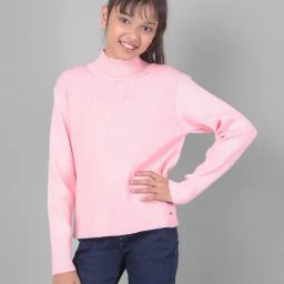 Crimsoune Club Kids Pink Solid Full Sleeves Sweater-image-9