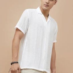 Code By Lifestyle Ecru Regular Fit Texture Shirt image 3