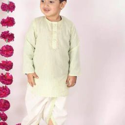 Little Bansi Kids Green & White Striped Kurta with Dhotis-image-60
